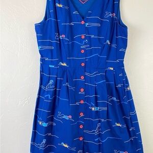 Blue Sleeveless Dress with Swimmer Print
